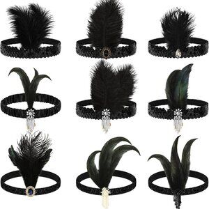 9 Pcs Vintage Rhinestone Flapper Headbands for 1920s Costumes Women